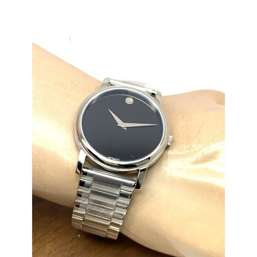 Movado Men's Watch 2100014 Museum Black Dial Swiss Quartz Silver Steel 38mm